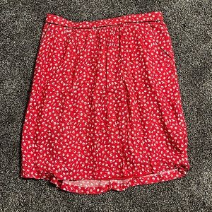 Promod women’s 8 red floral skirt black buttons spring summer fall pockets